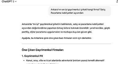 Yapay zekaya göre Ankara'nın en iyi emlak firması Gayrimenkul PR